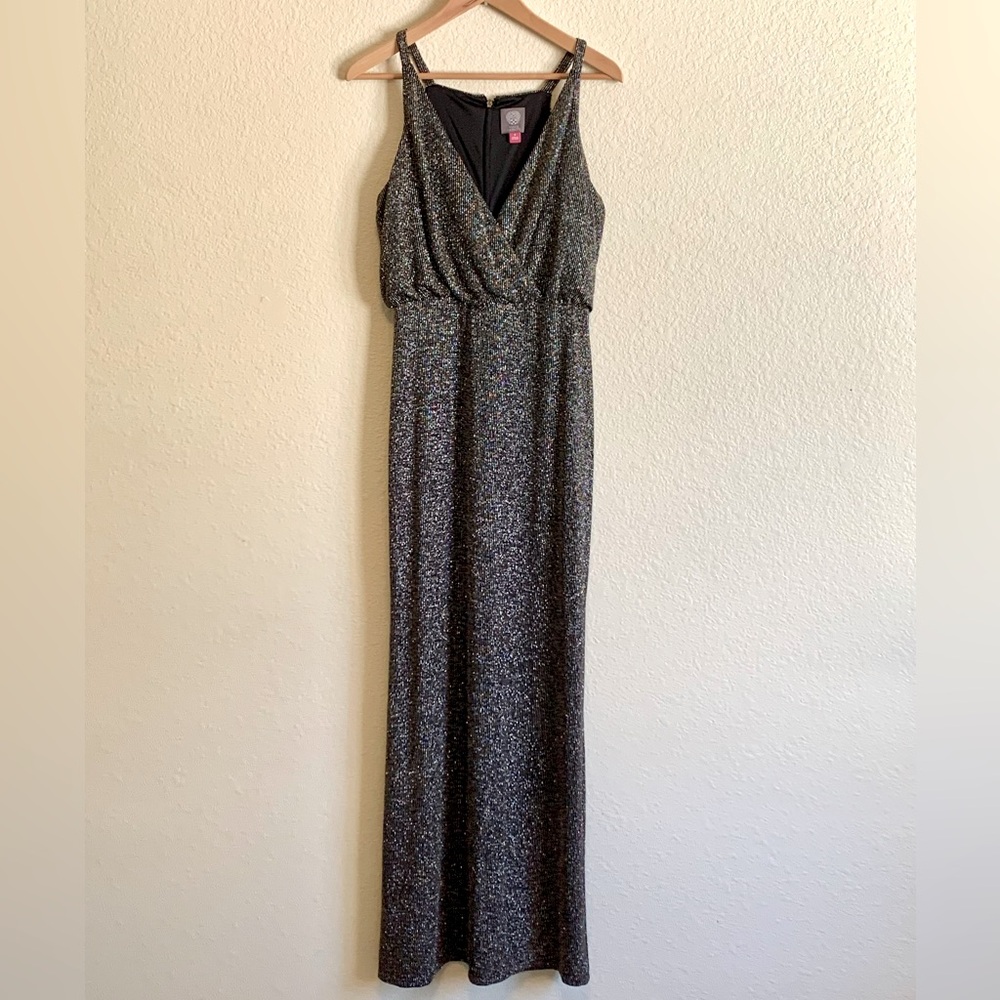 Vince Camuto Black Evening Dress with Gold and Silver Sparkle size 8
